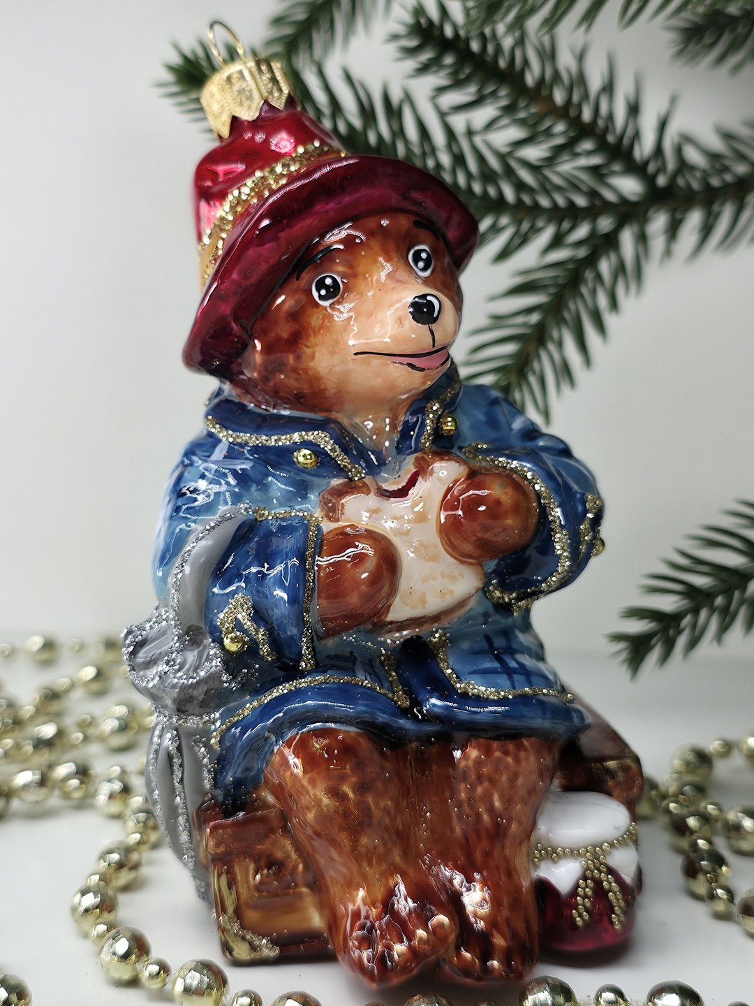 фото Стеклянная елочная игрушка Мишка Паддингтон
