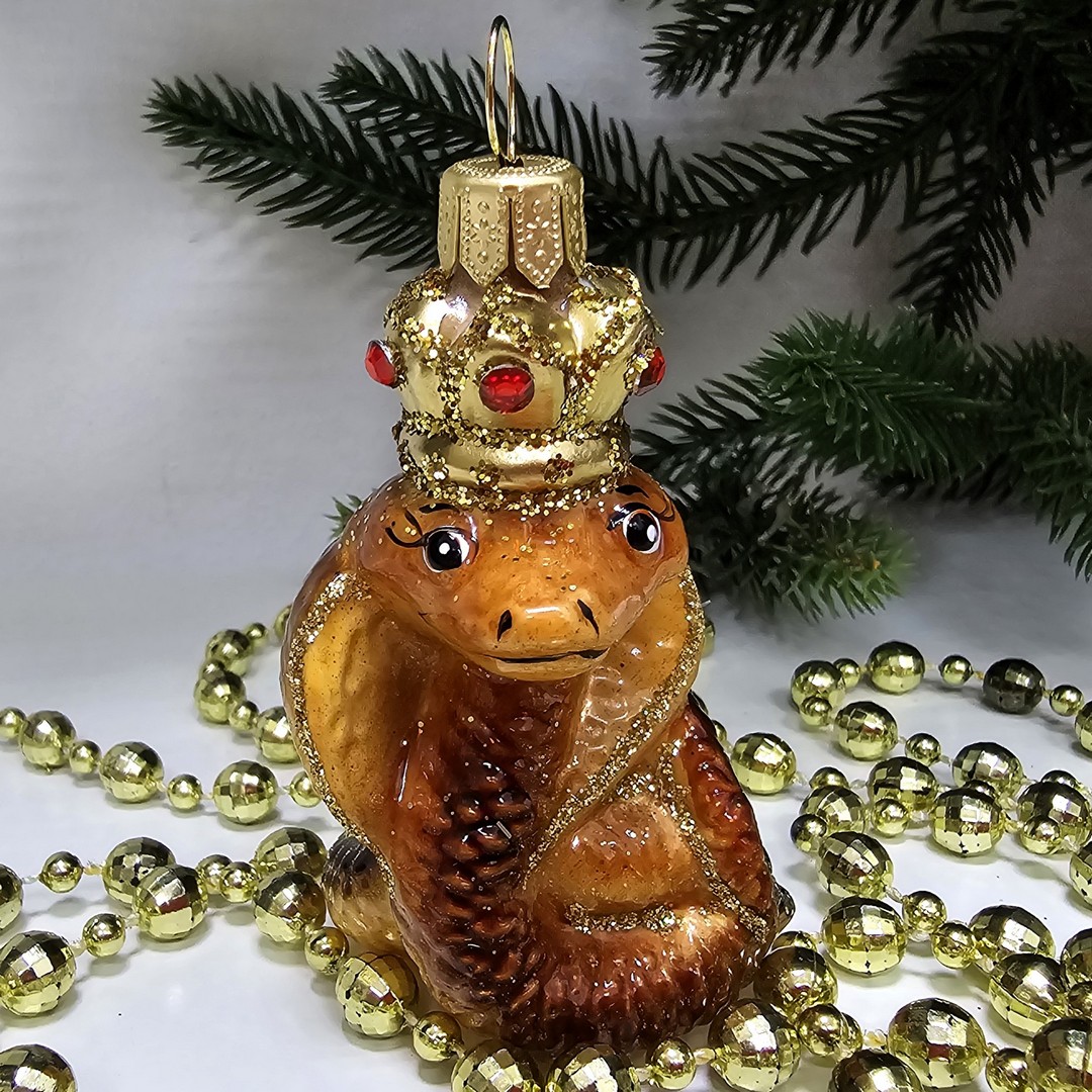 фото Стеклянная елочная игрушка Кобра в короне (без заводской упаковки)