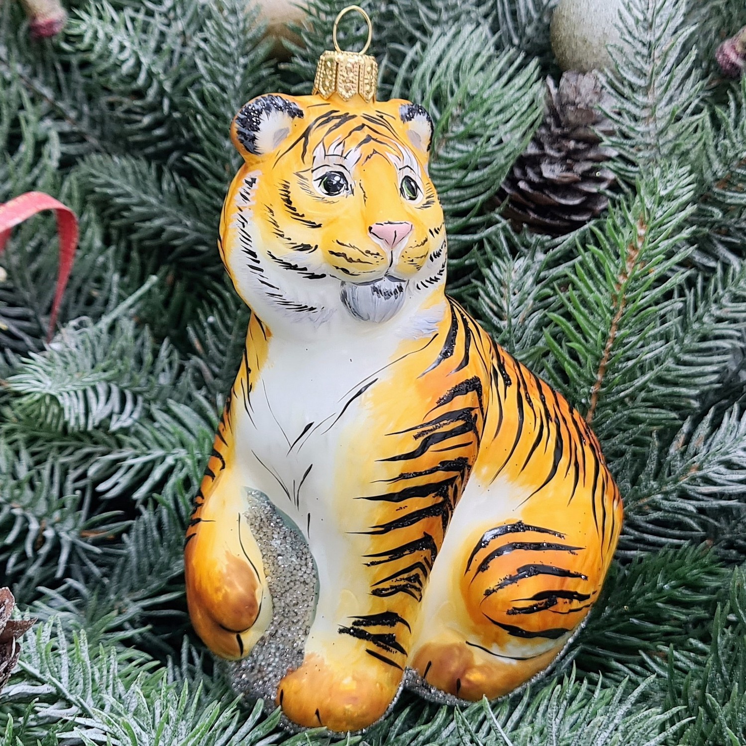 фото Стеклянная елочная игрушка Тигр на камне-2