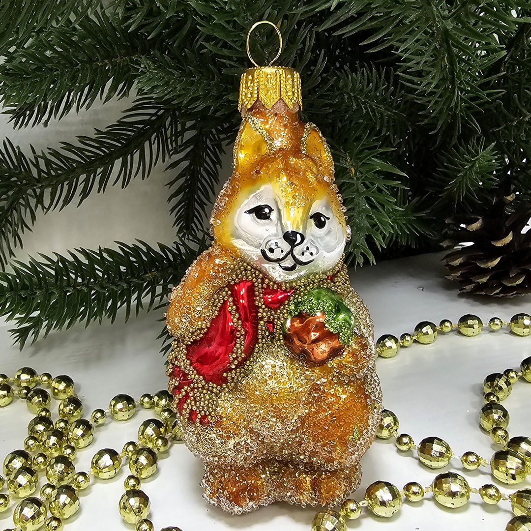 фото Стеклянная елочная игрушка Белочка с орехом сахар