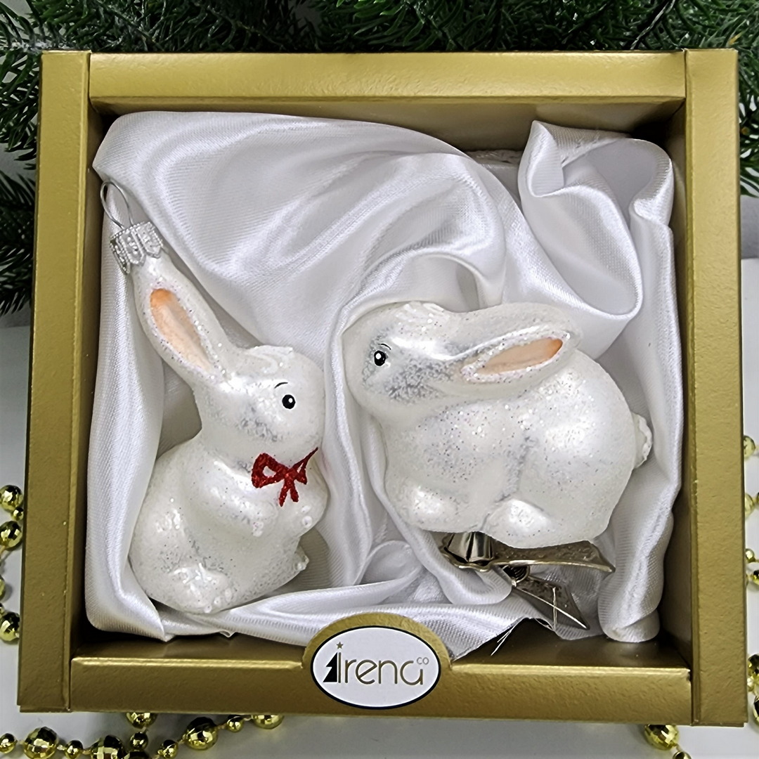 фото Набор ёлочных игрушек Зайчик с бантом и зайчик на прищепке