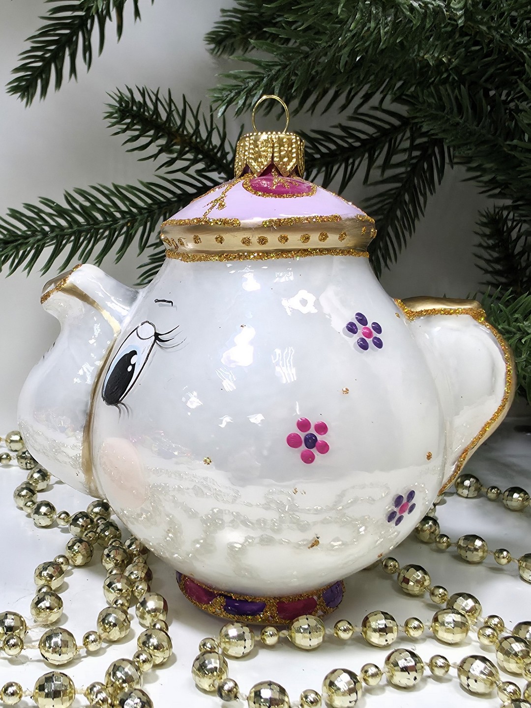 фото Стеклянная елочная игрушка Чайник