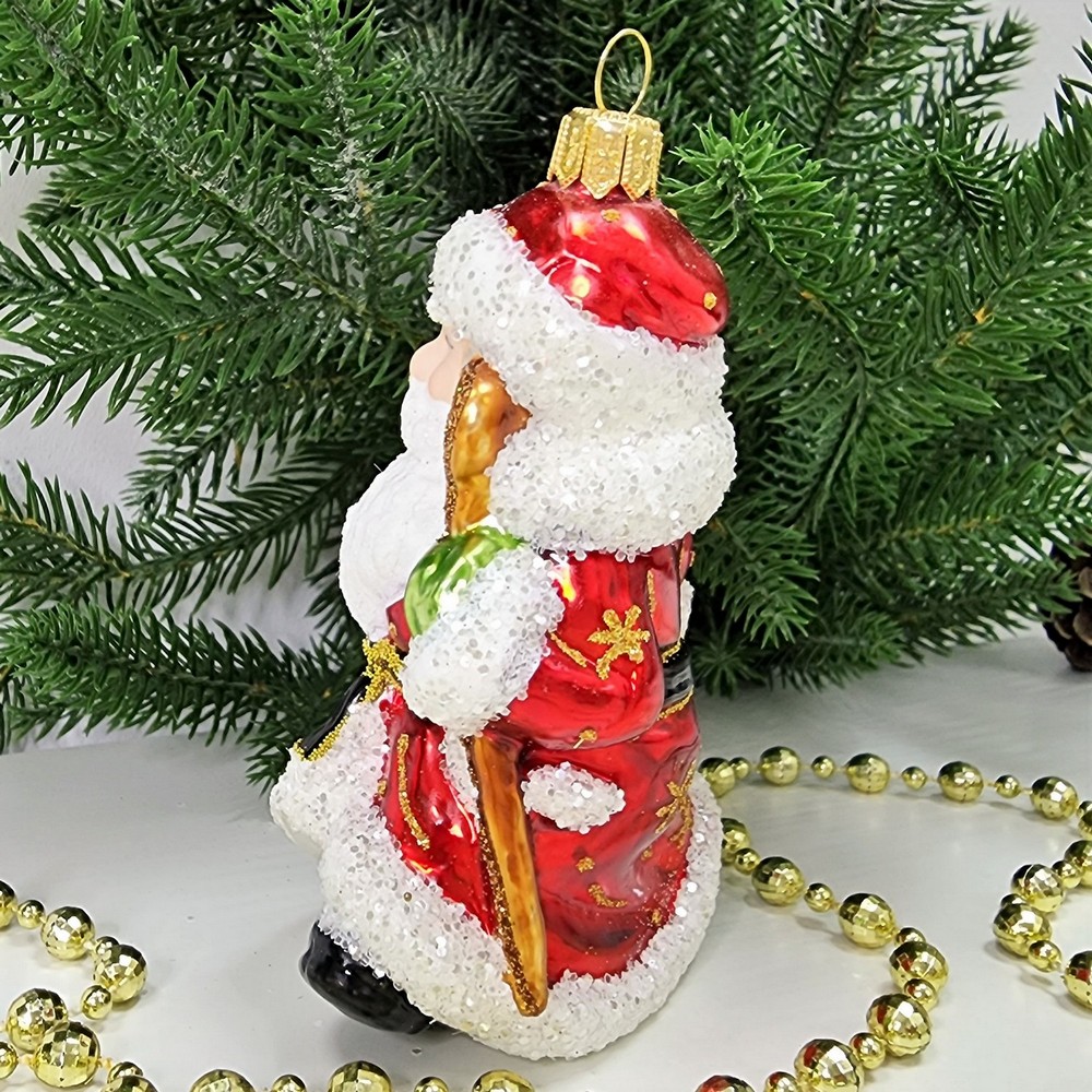 фото Стеклянная елочная игрушка Дед Мороз с колокольчиком