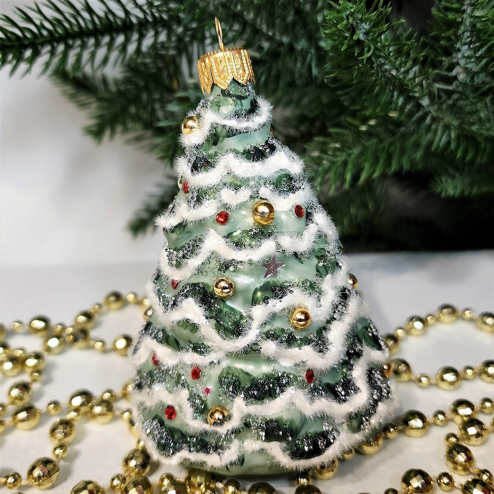 фото Стеклянная елочная игрушка Елочка в снегу