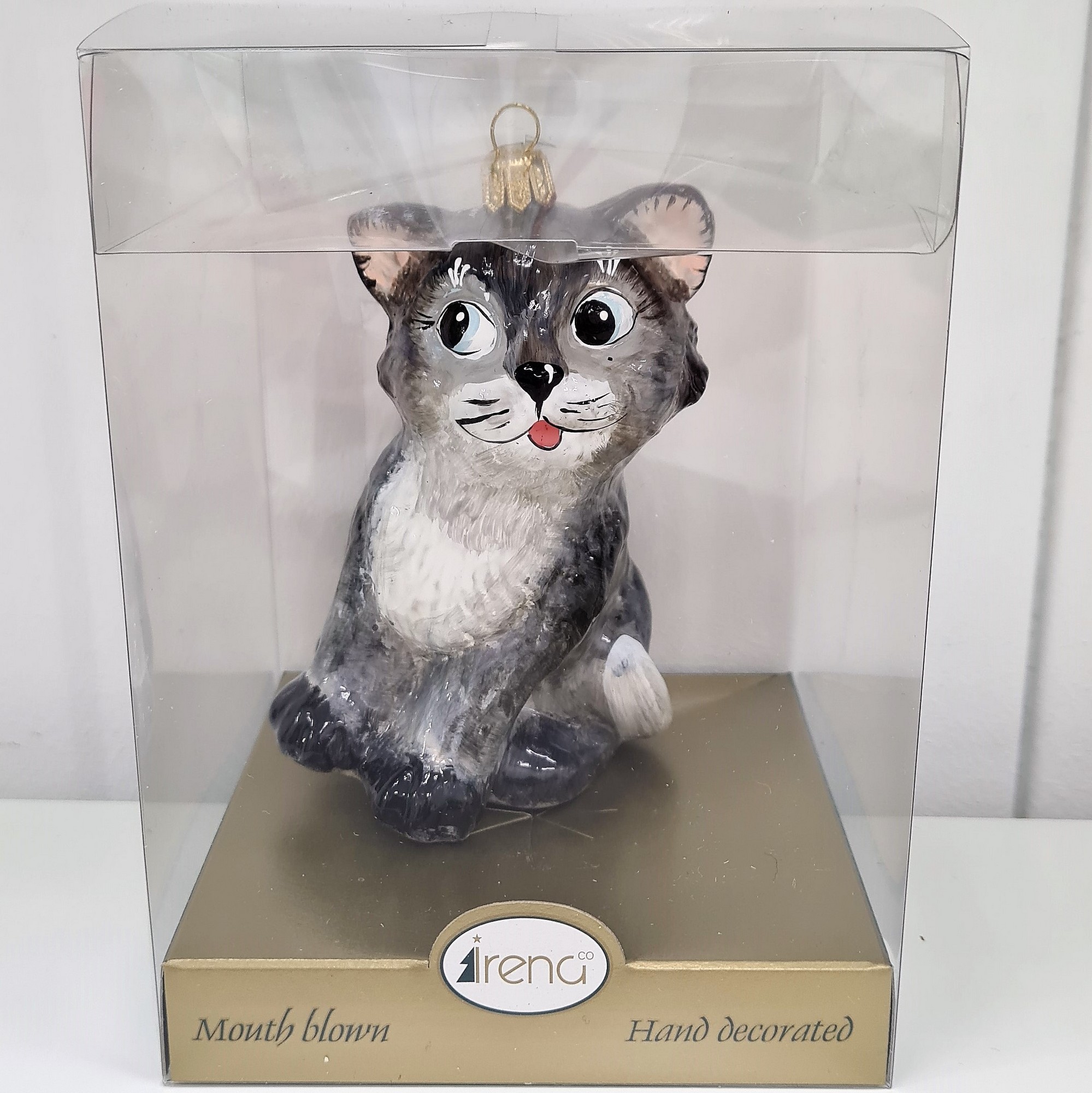фото Стеклянная елочная игрушка Серый котик