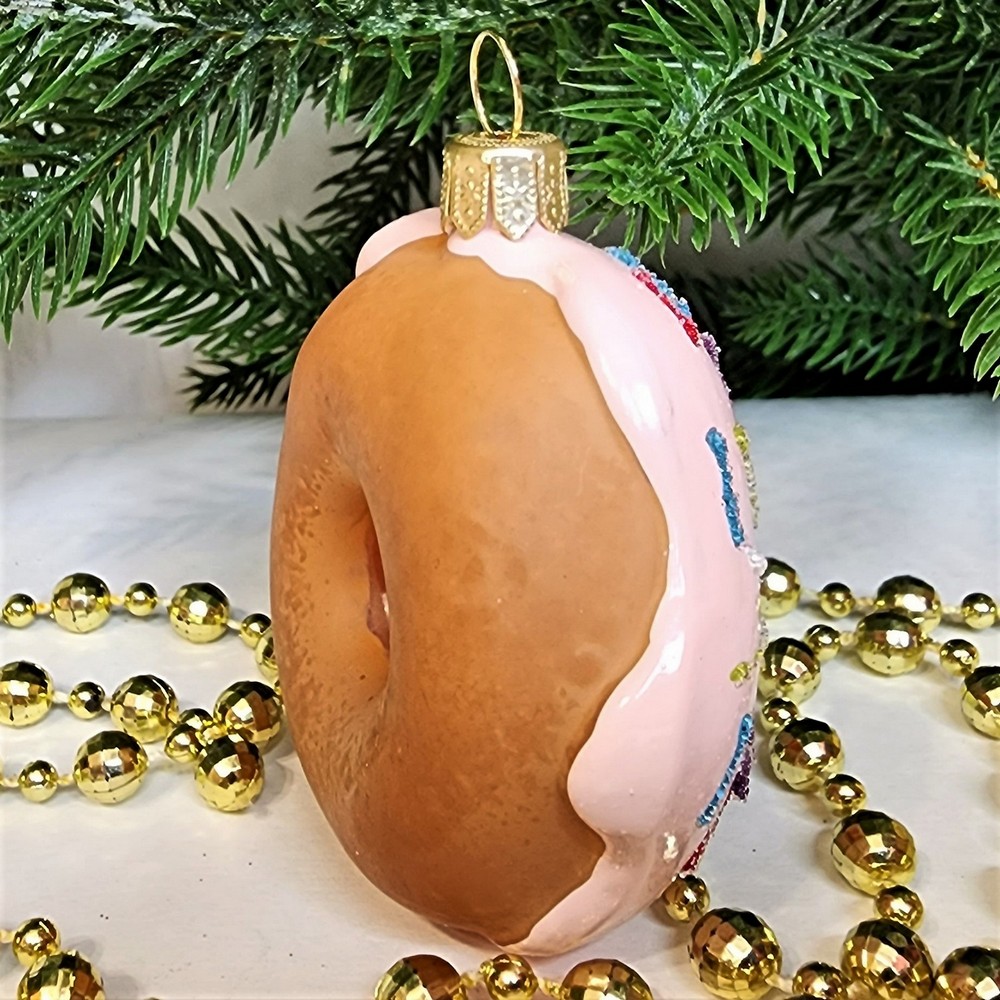 фото Стеклянная елочная игрушка Пончик Донат-2