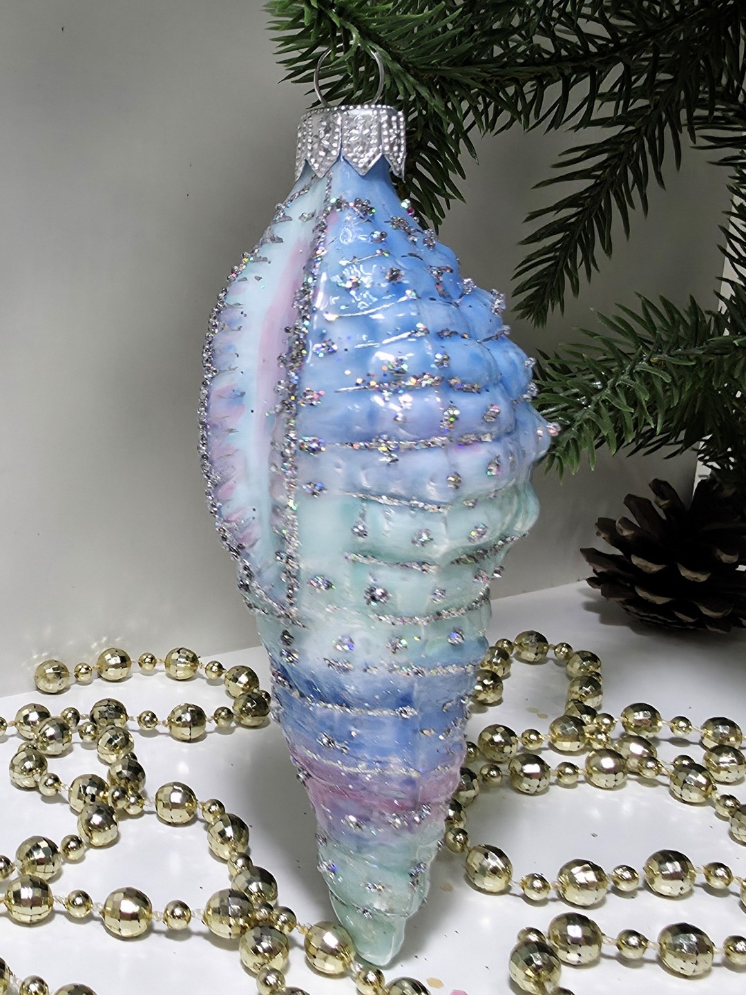 фото Стеклянная елочная игрушка Ракушка