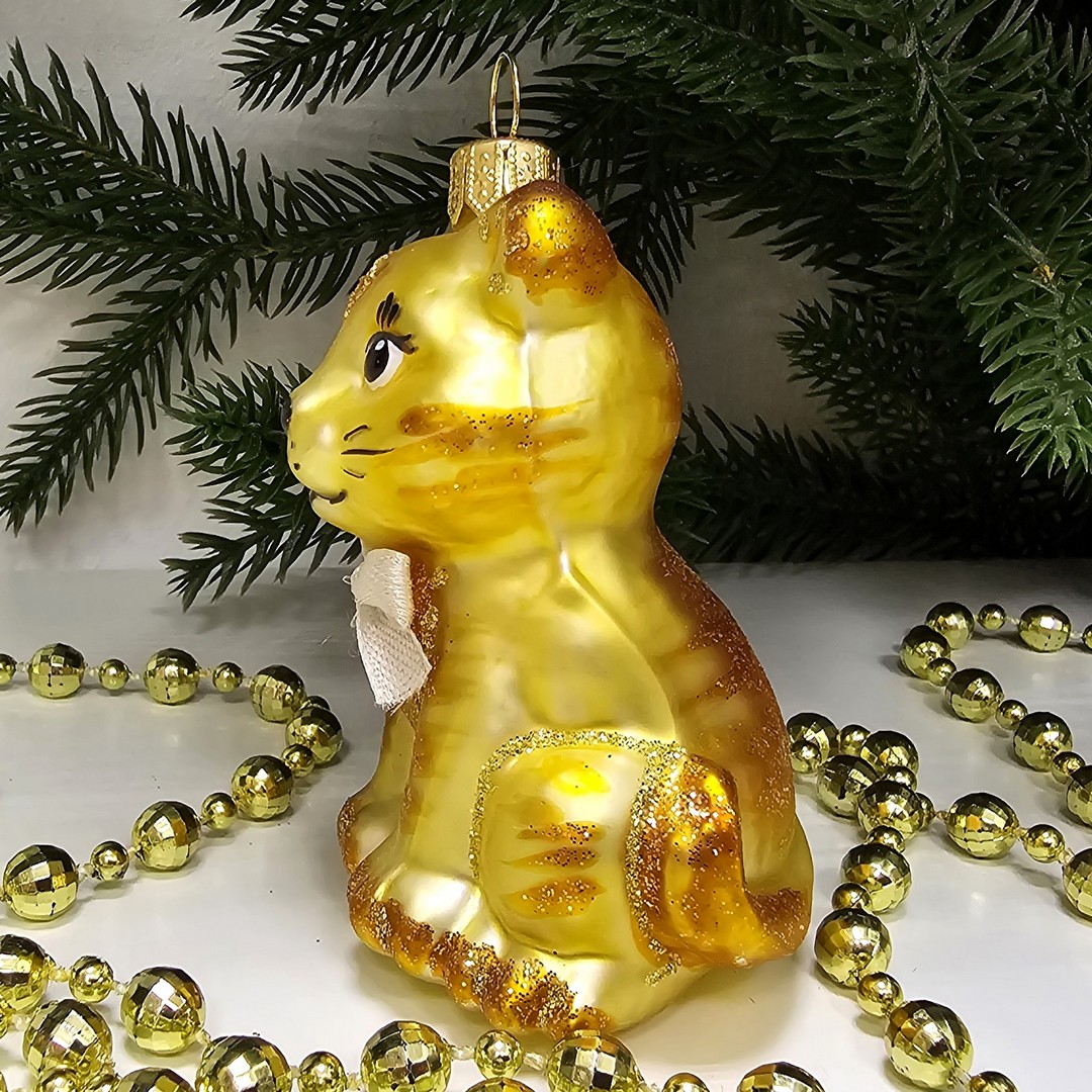 фото Стеклянная елочная игрушка Котенок