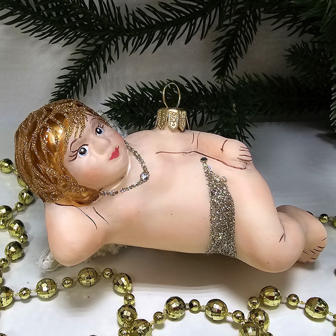фото Стеклянная елочная игрушка Ангел лежит