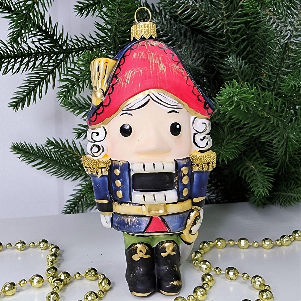 фото Стеклянная елочная игрушка Щелкунчик винтаж синий