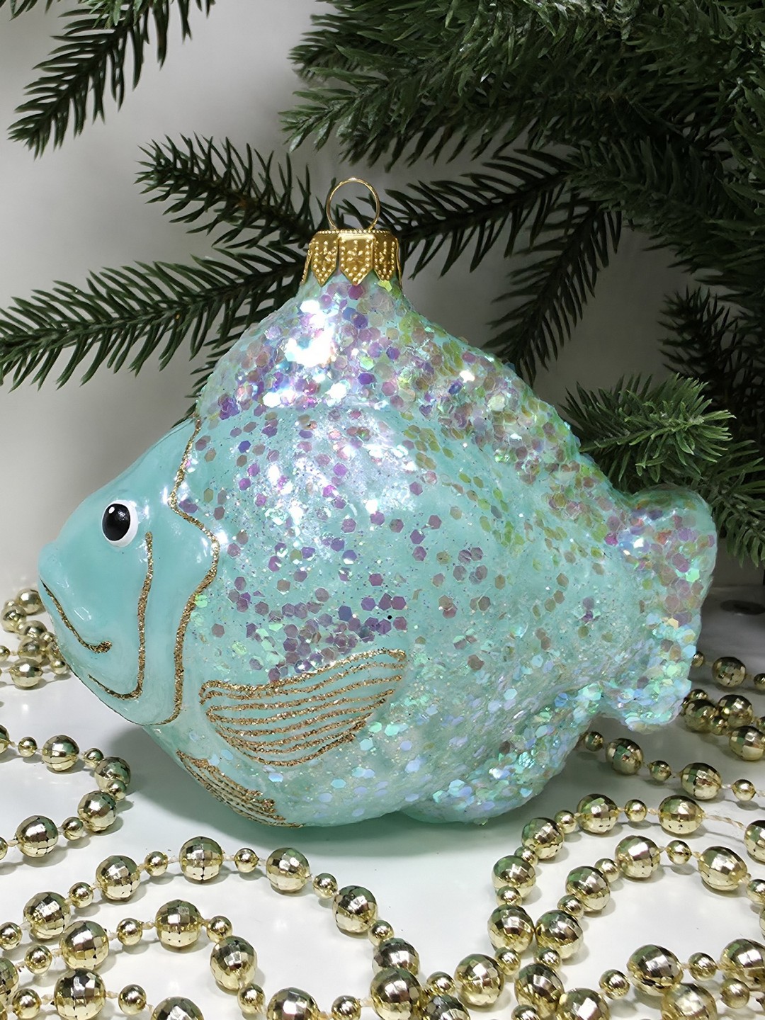 фото Стеклянная елочная игрушка Рыбка большая