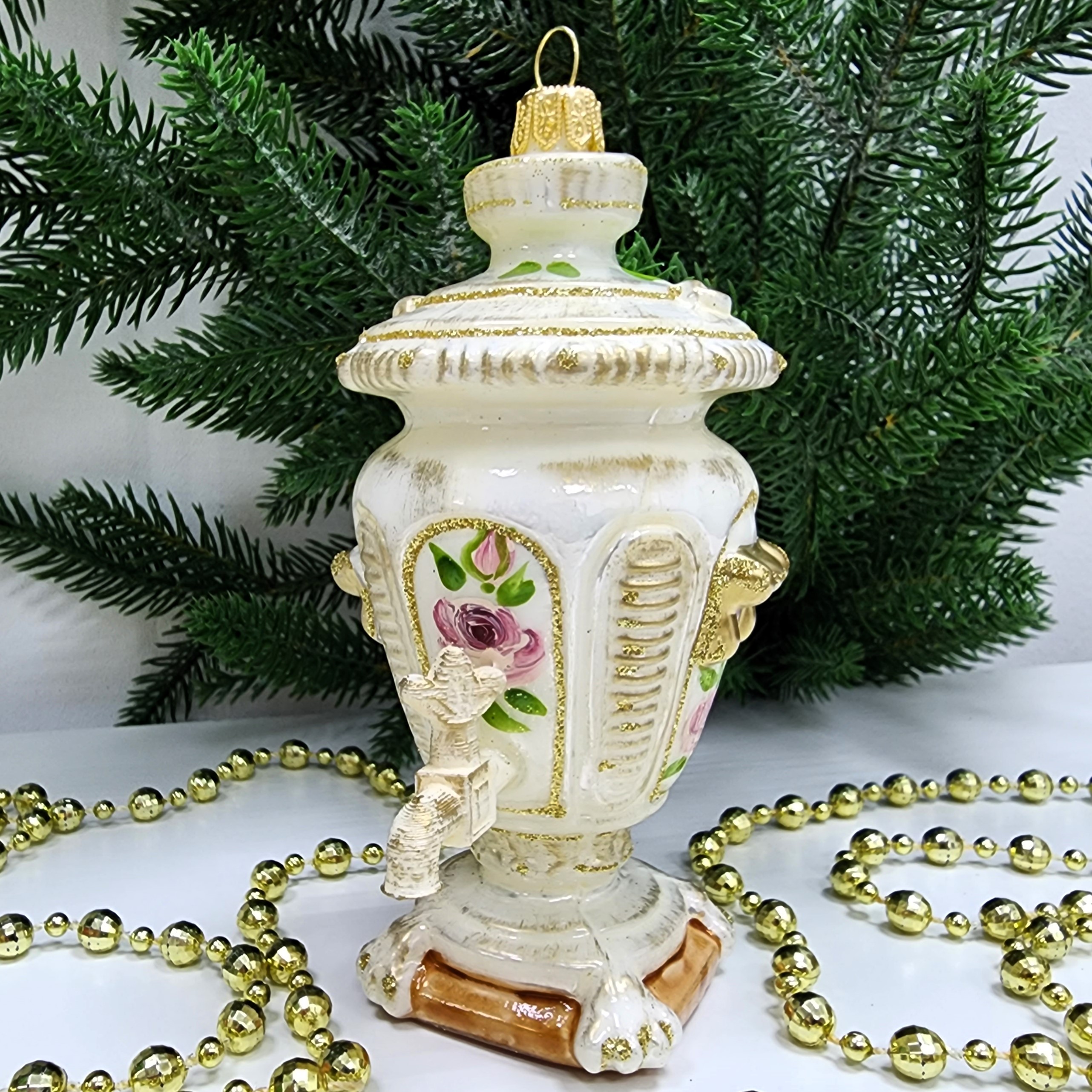 фото Стеклянная елочная игрушка Самовар