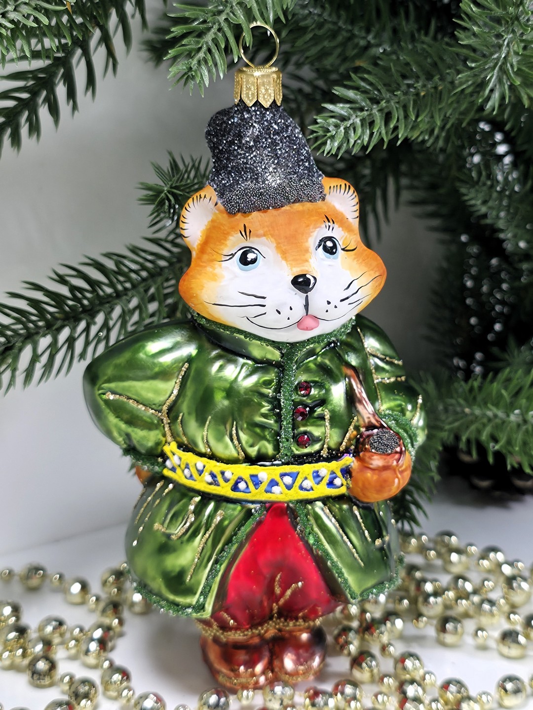 фото Стеклянная елочная игрушка Котофей