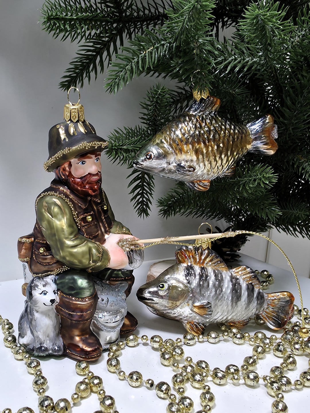 фото Набор ёлочных игрушек Рыбак и две рыбки