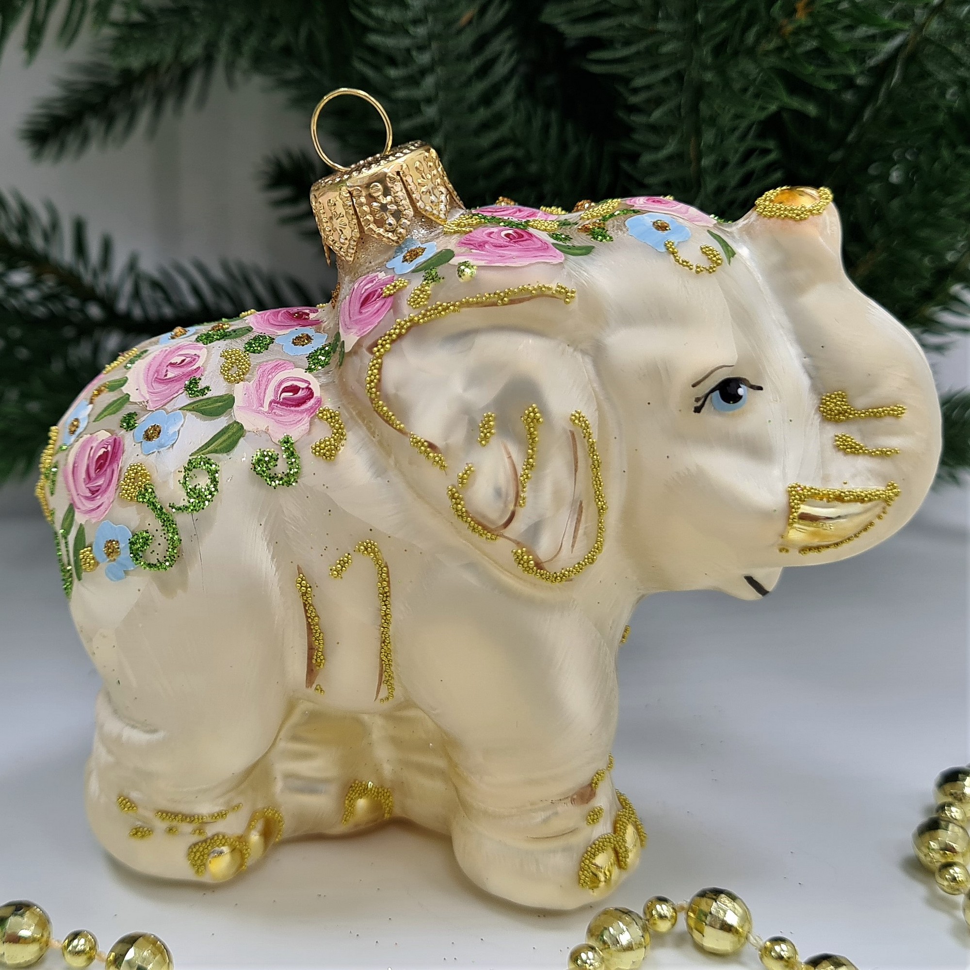 фото Стеклянная елочная игрушка Слон версаль