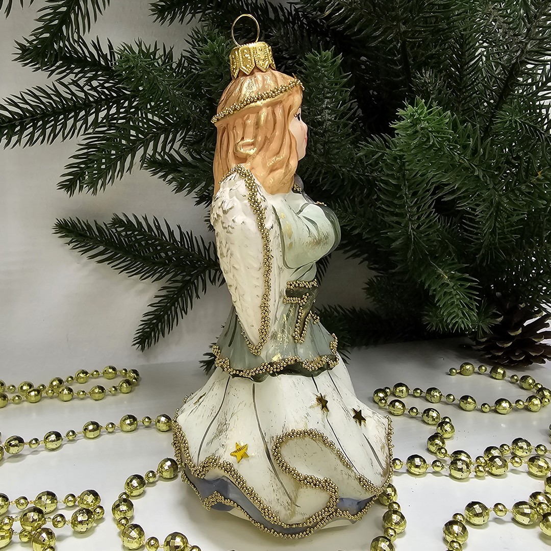 фото Стеклянная елочная игрушка Ангел с арфой винтаж