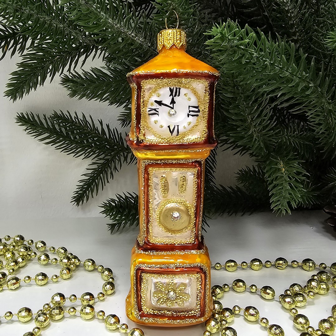 фото Стеклянная елочная игрушка Часы с кукушкой