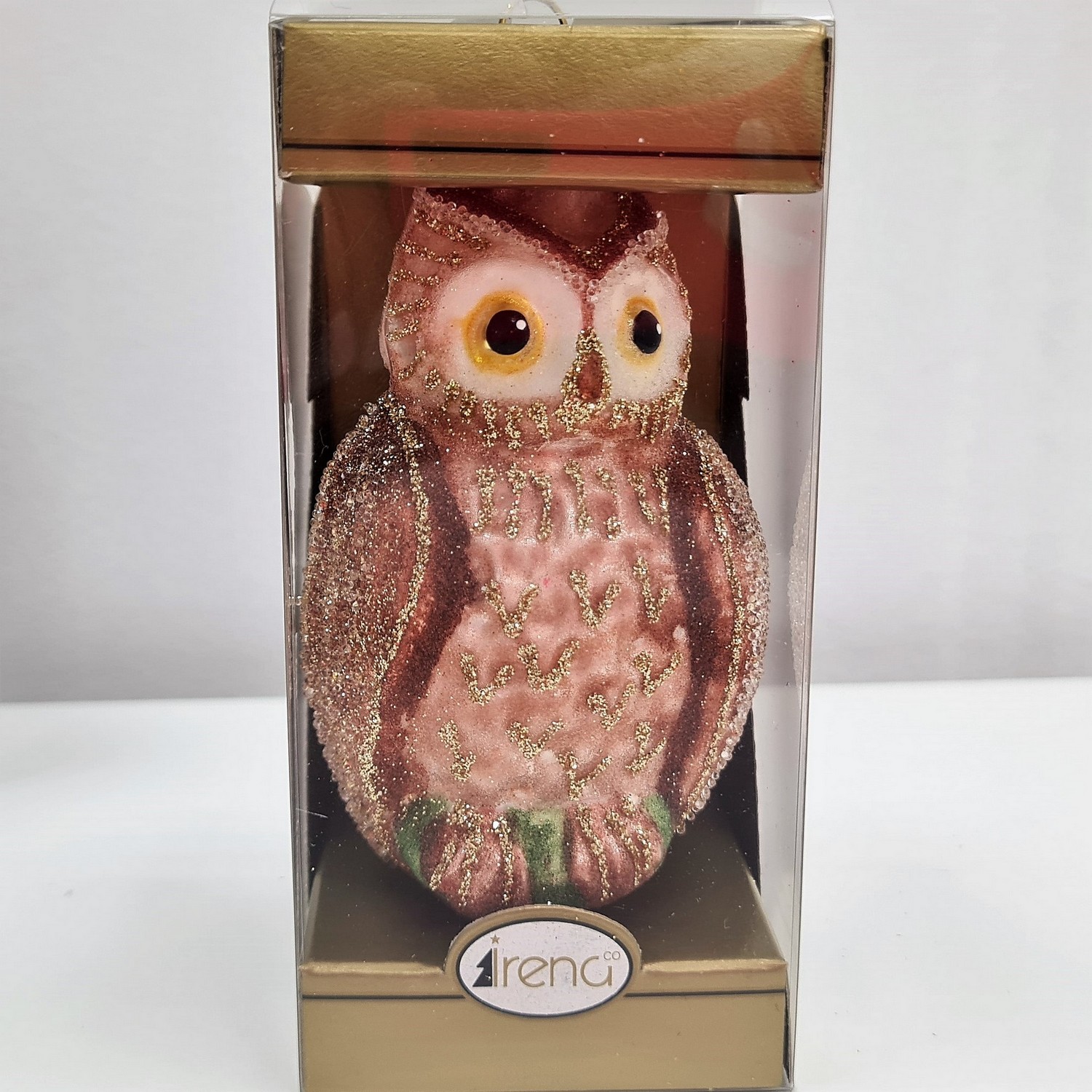 фото Стеклянная елочная игрушка Сова коричневая