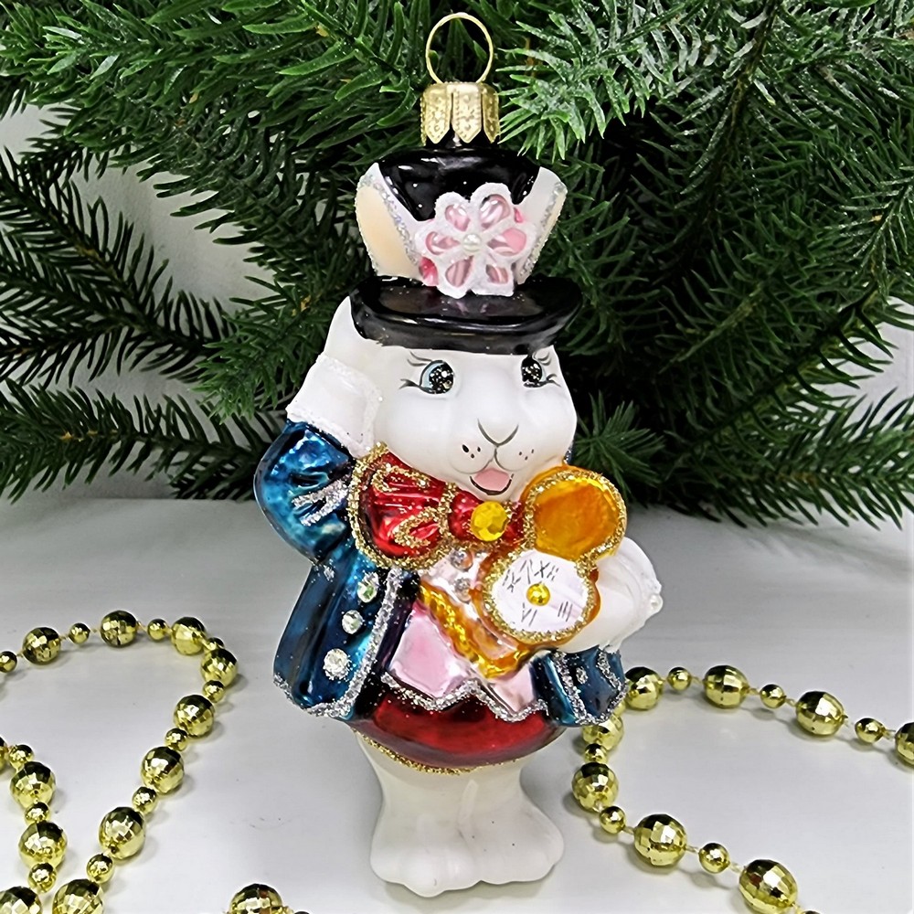 фото Стеклянная елочная игрушка Белый кролик из Алисы