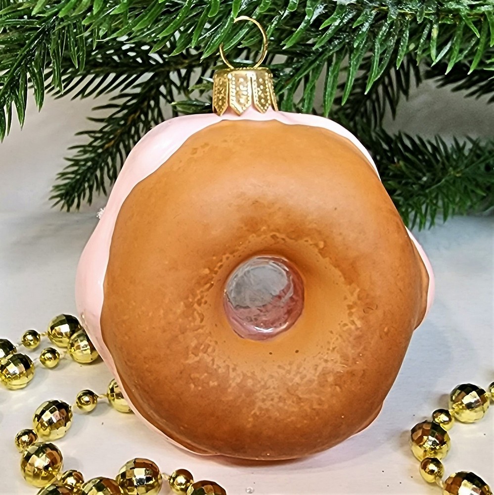 фото Стеклянная елочная игрушка Пончик Донат-2