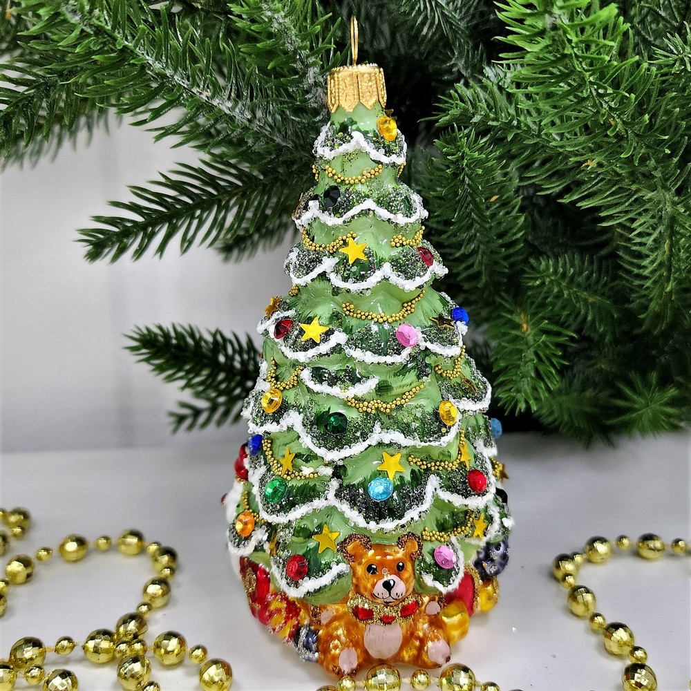 фото Стеклянная елочная игрушка Елочка с лошадкой винтаж