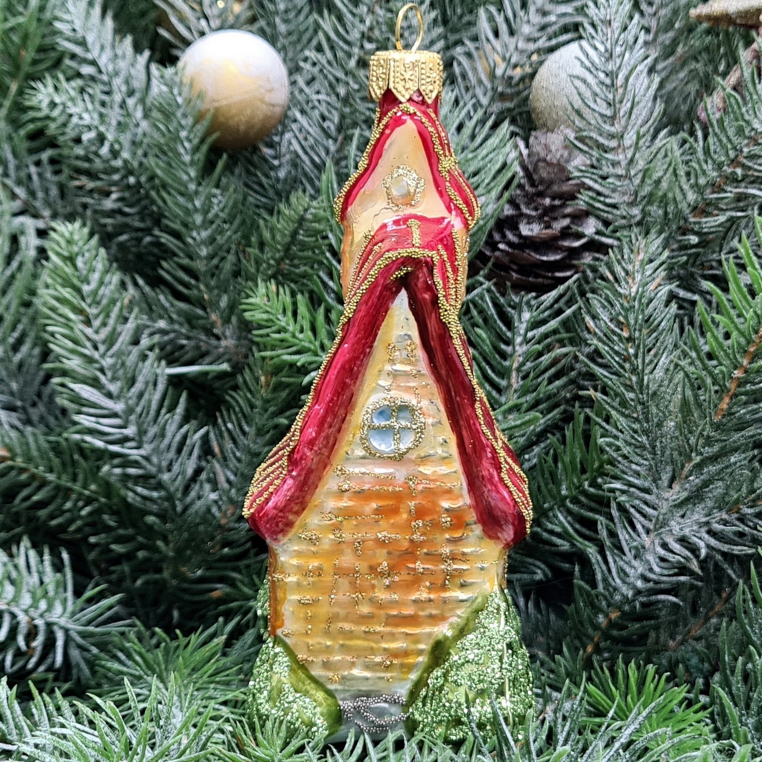 фото Стеклянная елочная игрушка Домик с острой крышей