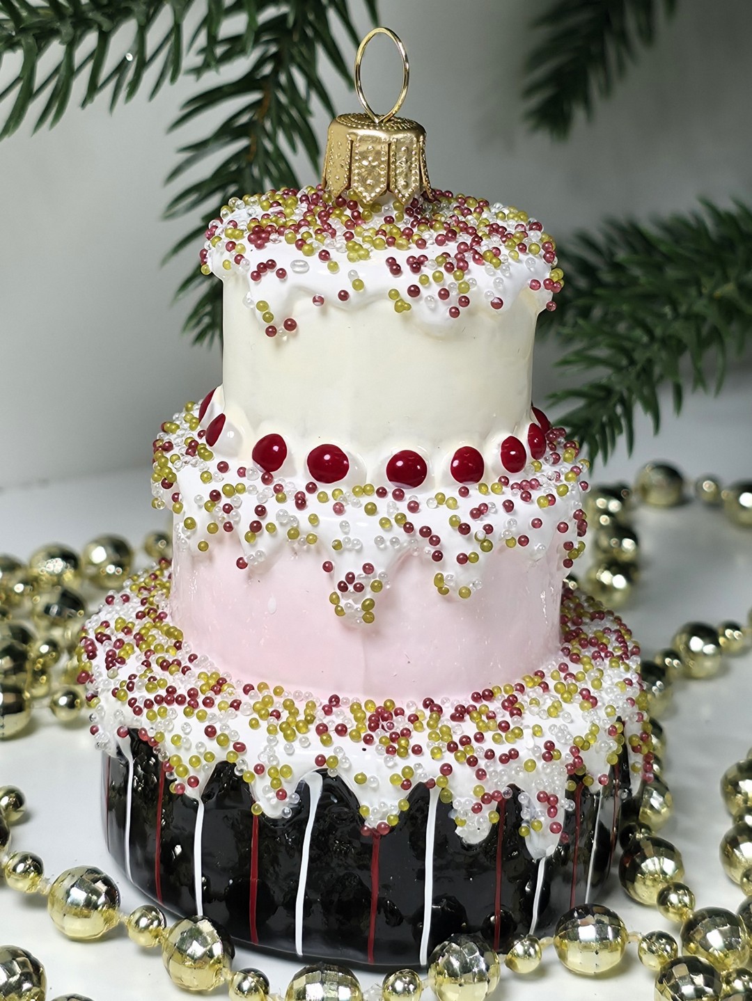 фото Стеклянная елочная игрушка Тортик