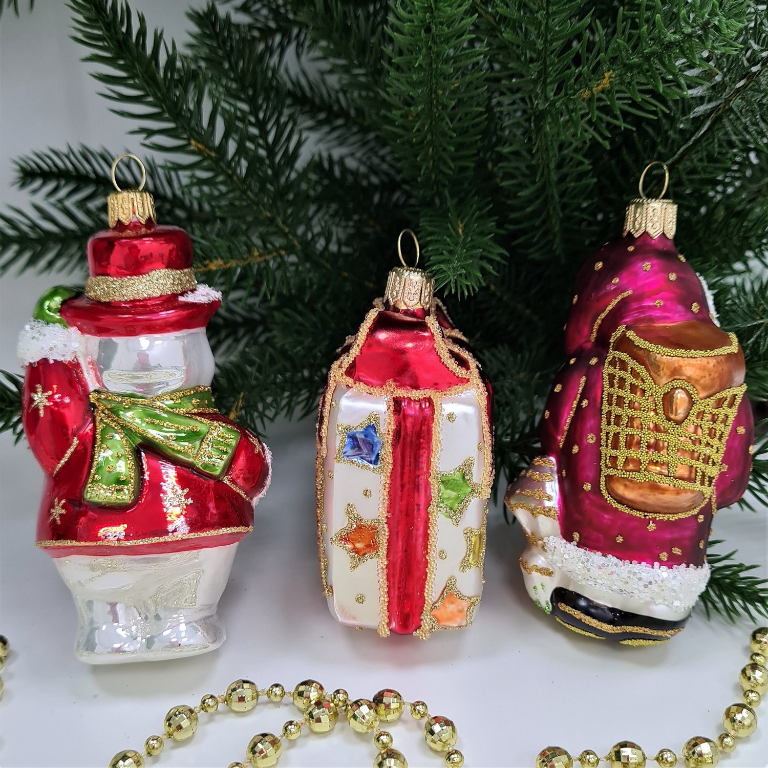 фото Набор ёлочных игрушек Дед Мороз, снеговик и подарок