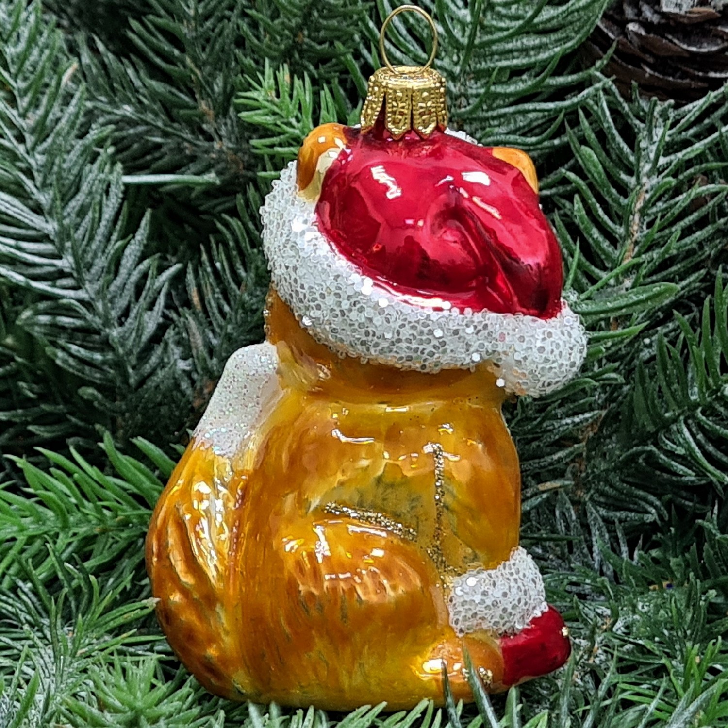 фото Стеклянная елочная игрушка Котенок Санта