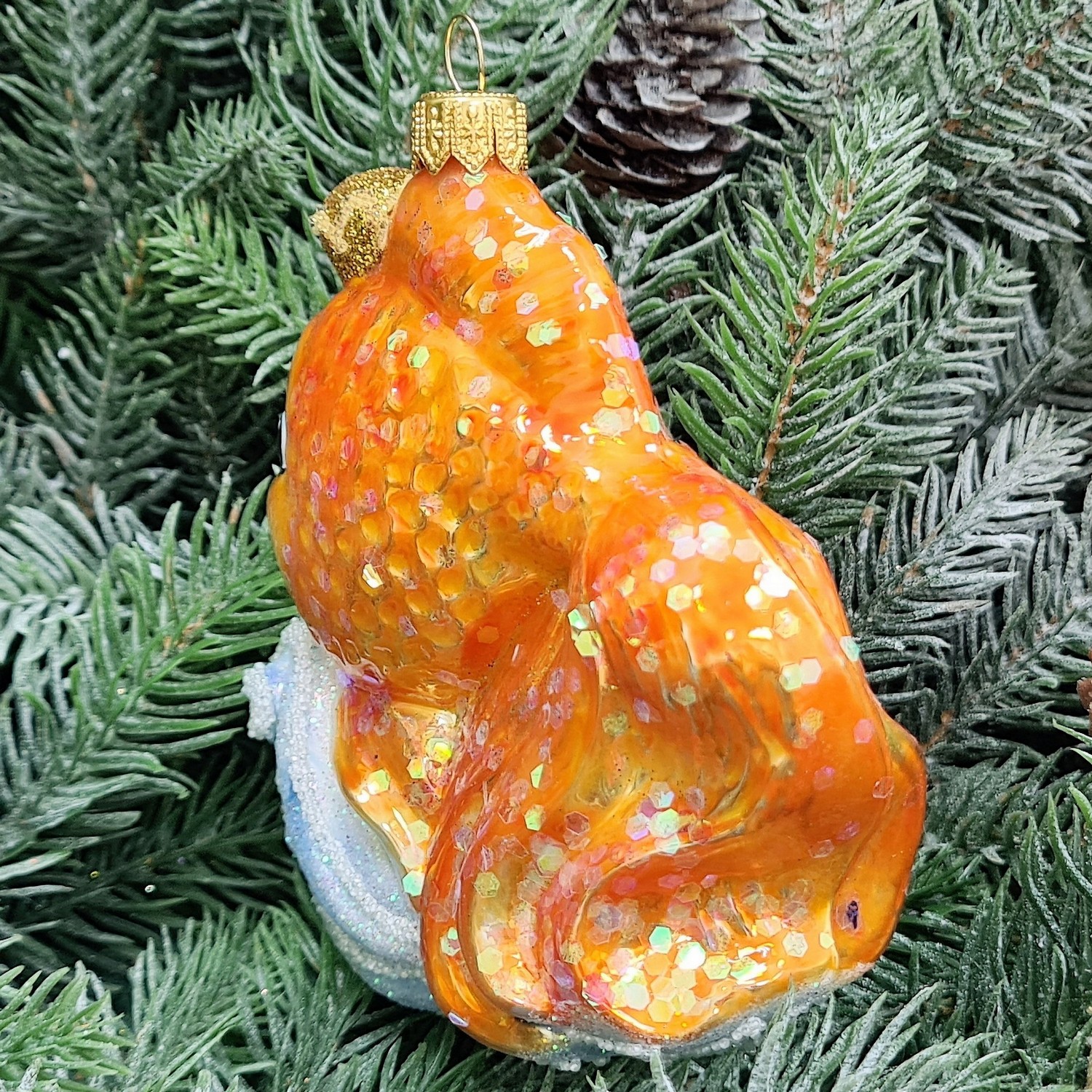 фото Стеклянная елочная игрушка Золотая рыбка