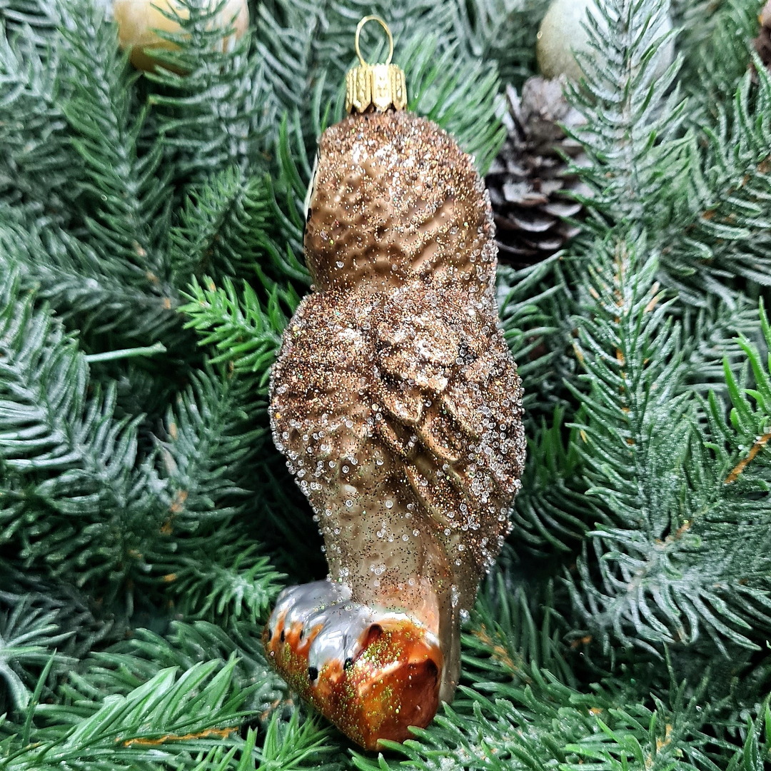 фото Стеклянная елочная игрушка Сова на ветке коричневая