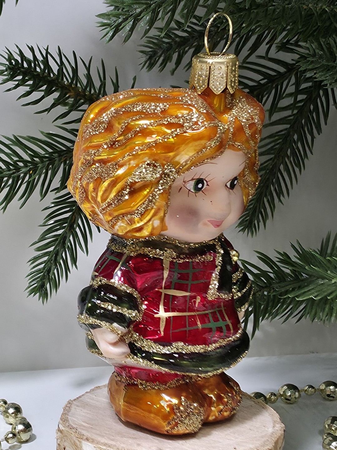 фото Стеклянная елочная игрушка Лохматый мальчик