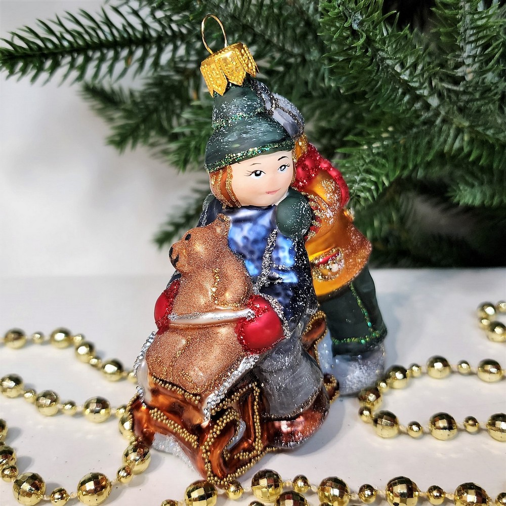 фото Стеклянная елочная игрушка Царские дети на санях