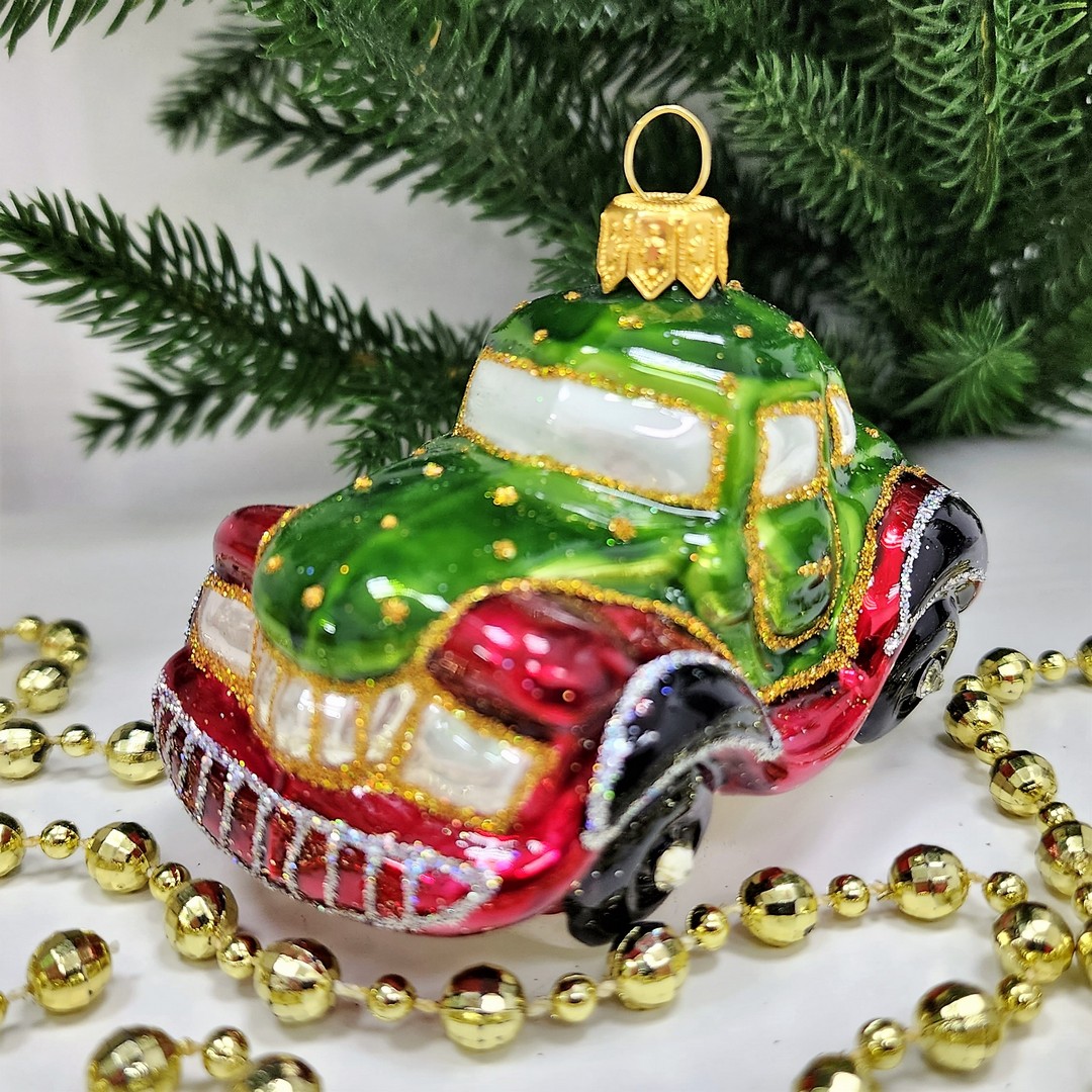 фото Стеклянная елочная игрушка Машинка