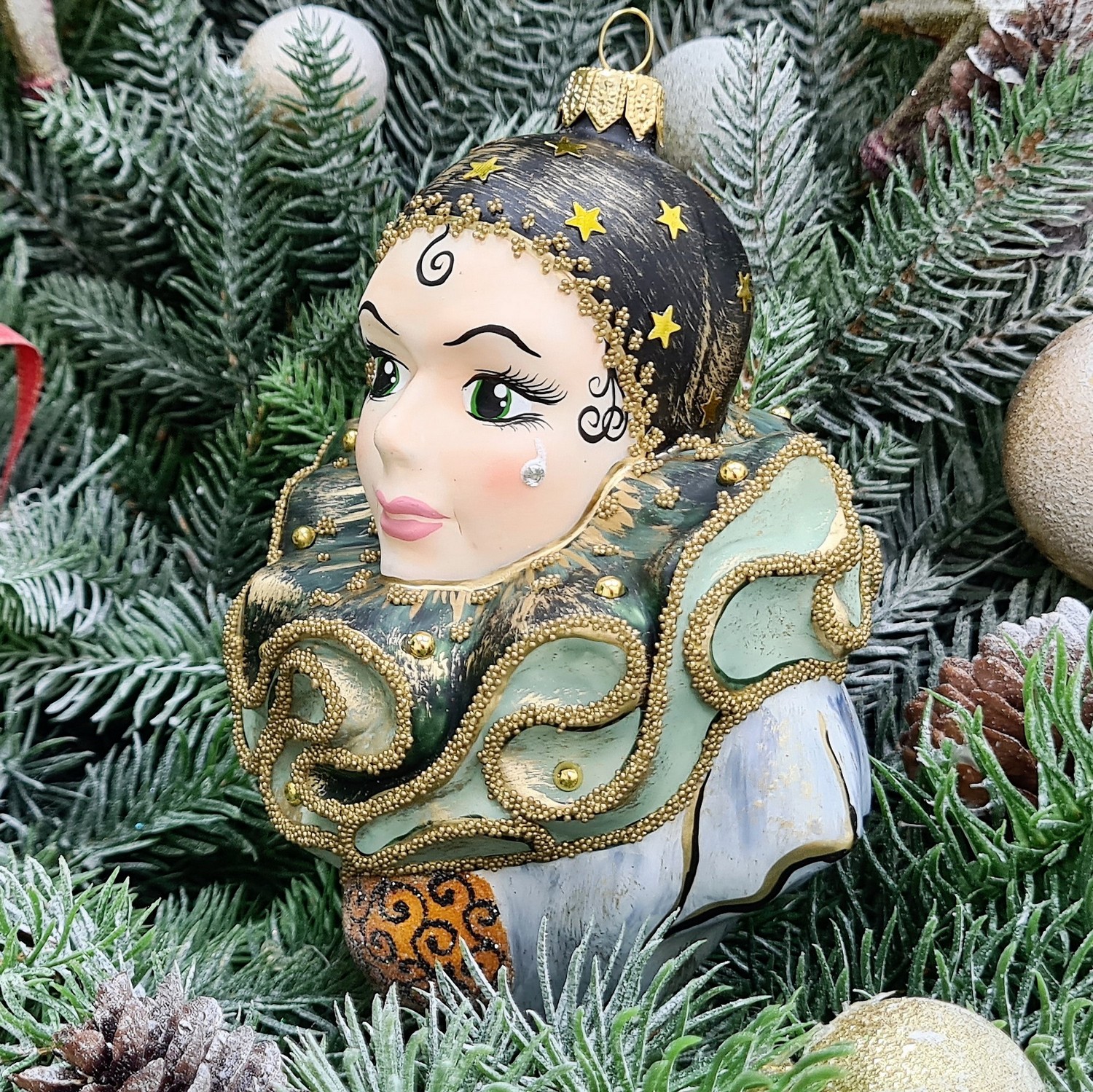 фото Стеклянная елочная игрушка Арлекино