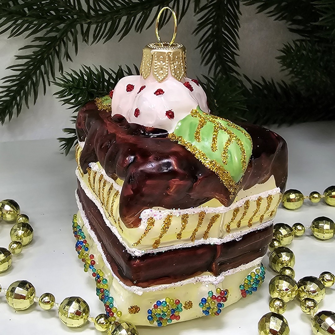 фото Стеклянная елочная игрушка Кусок торта