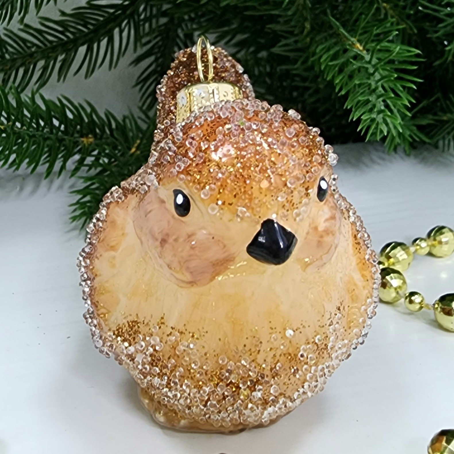 фото Стеклянная елочная игрушка Воробушек