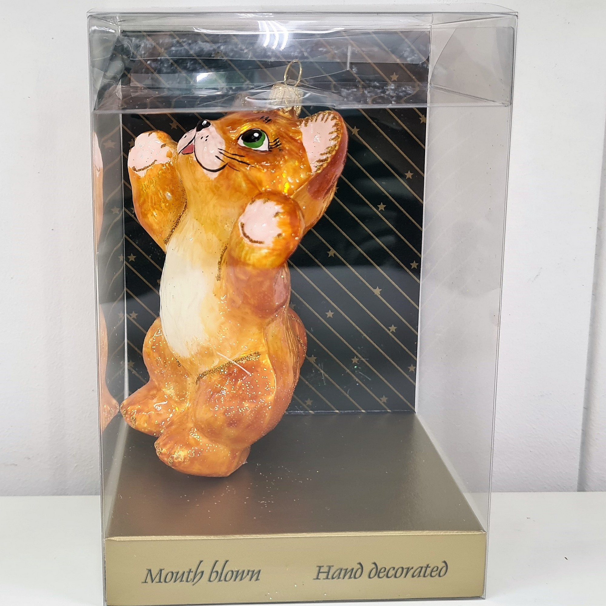 фото Стеклянная елочная игрушка Рыжий котик