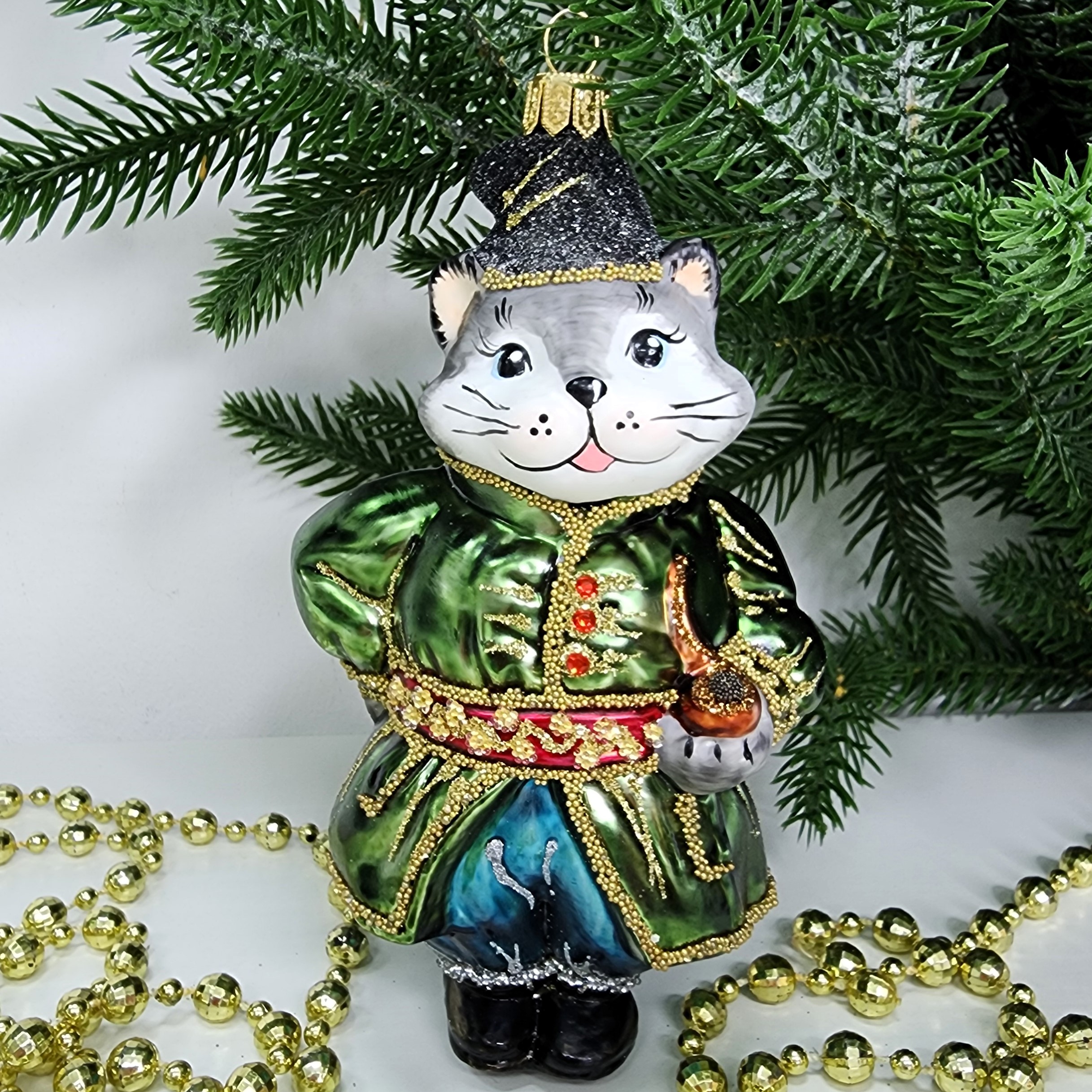 фото Стеклянная елочная игрушка Котофей