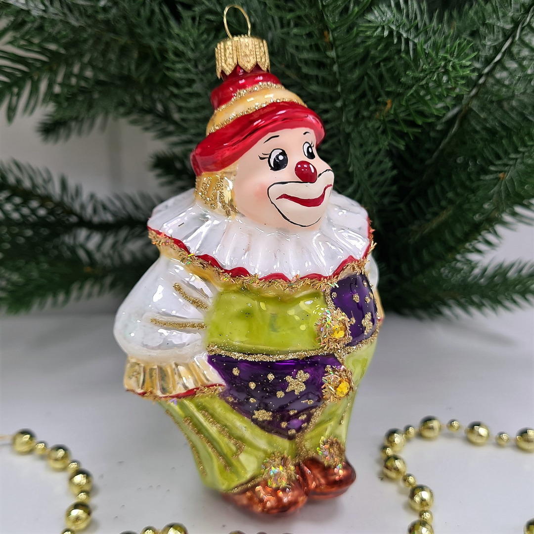 фото Стеклянная елочная игрушка Клоун в жабо