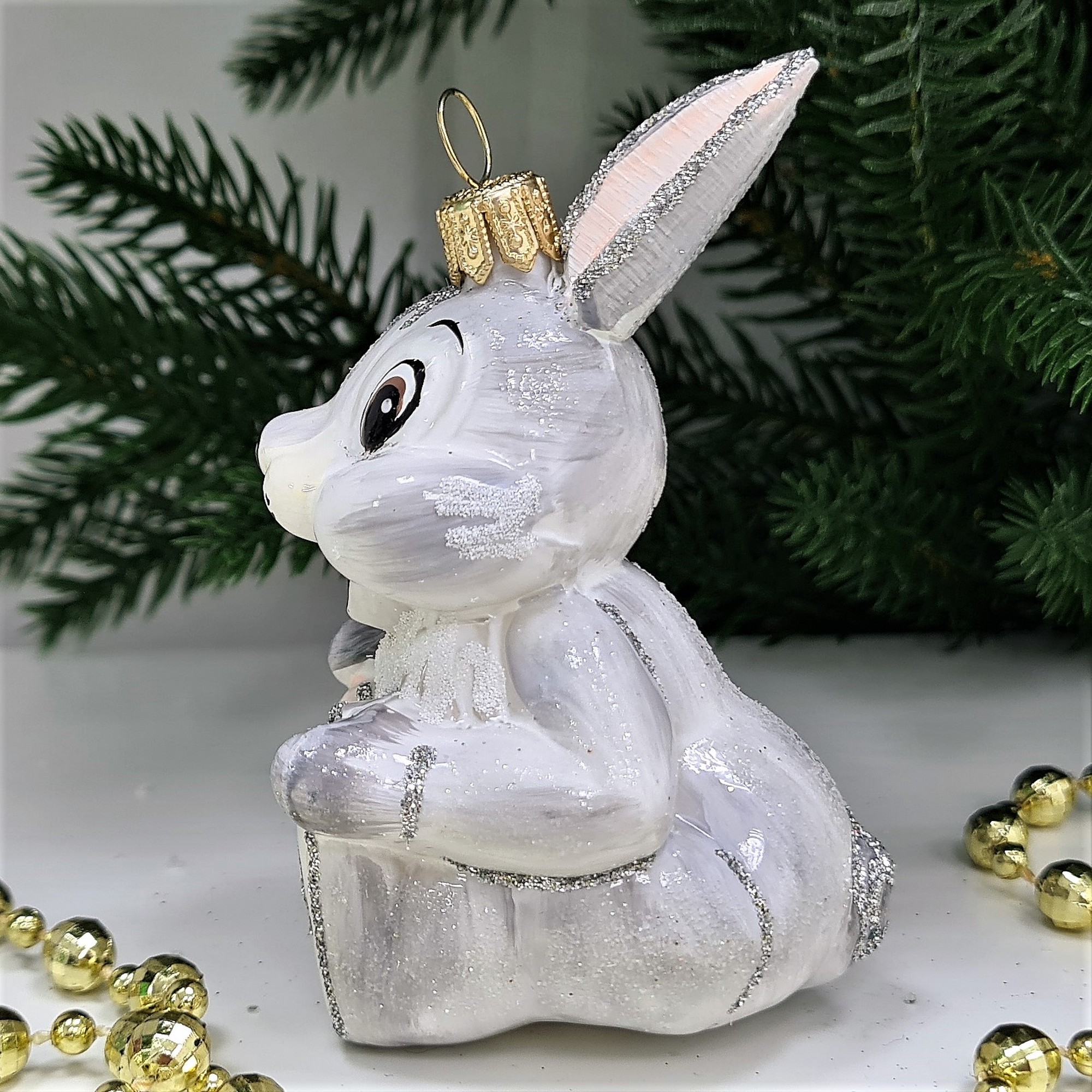 фото Стеклянная елочная игрушка Зайчик из Бемби