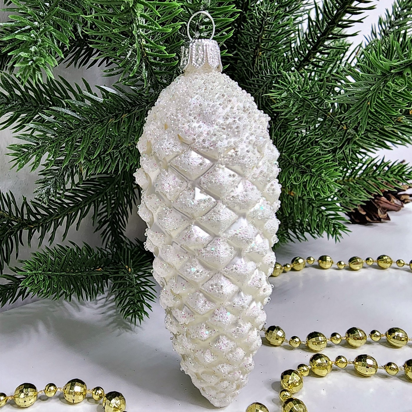 фото Стеклянная елочная игрушка Шишка 10,5 см