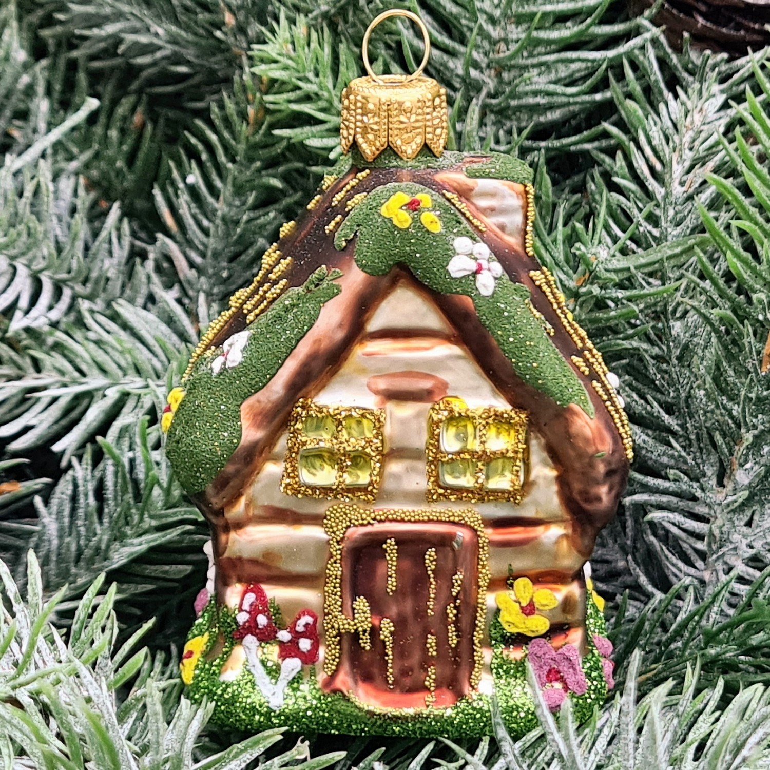 фото Стеклянная елочная игрушка Домик маленький