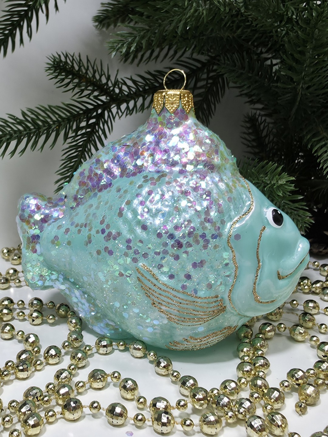 фото Стеклянная елочная игрушка Рыбка большая