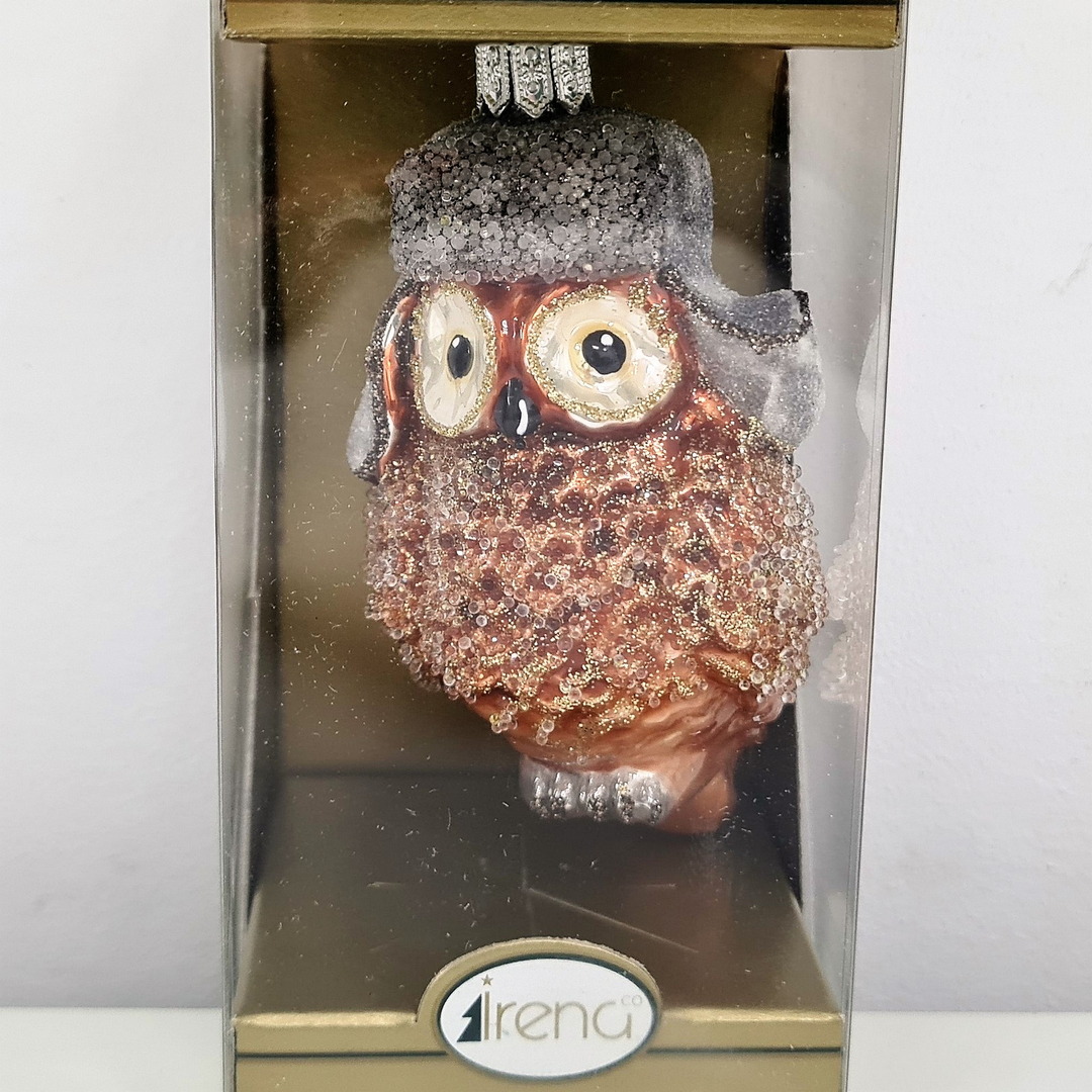 фото Стеклянная елочная игрушка Сова в ушанке-3