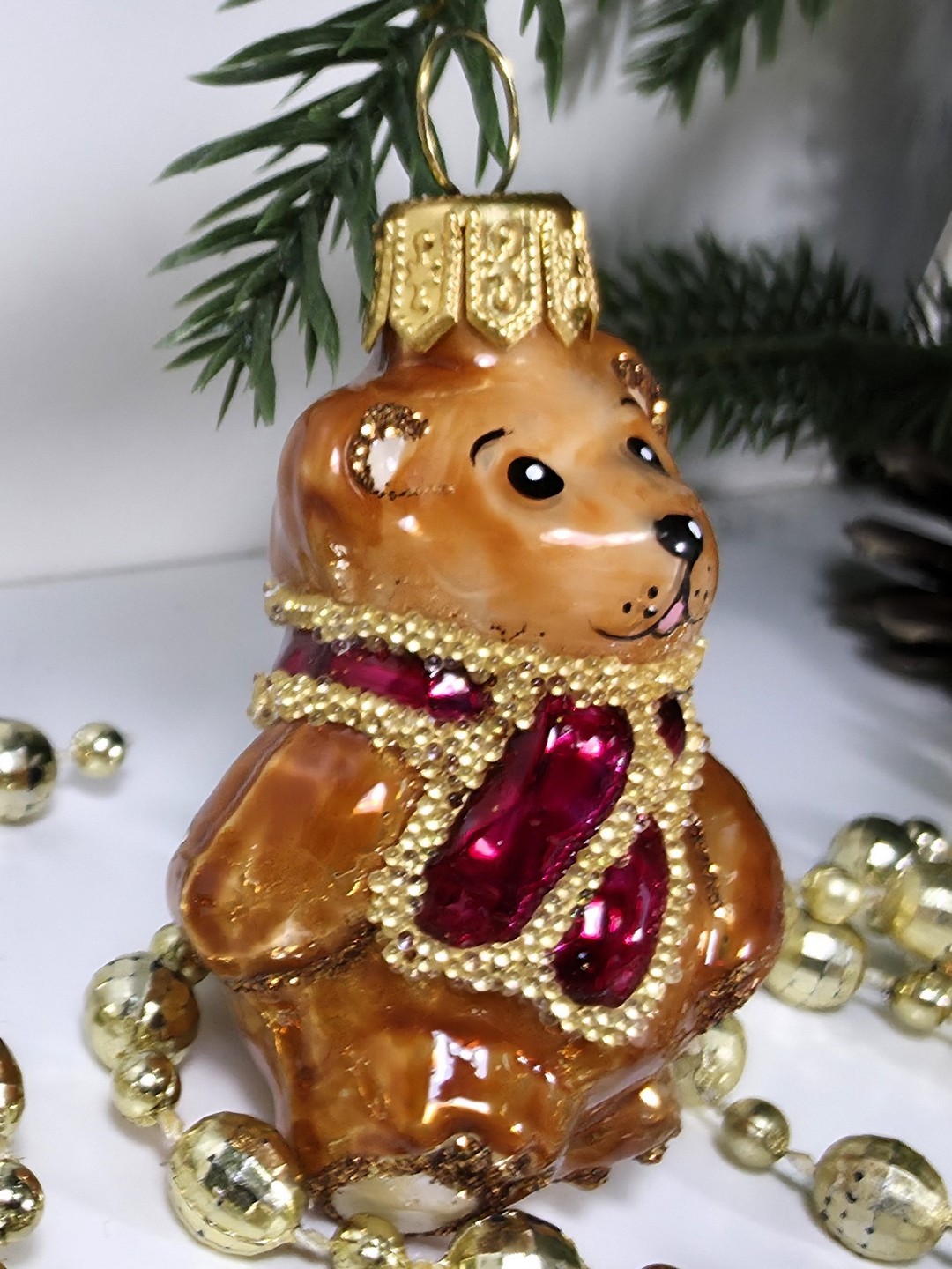 фото Стеклянная елочная игрушка Мишка мини