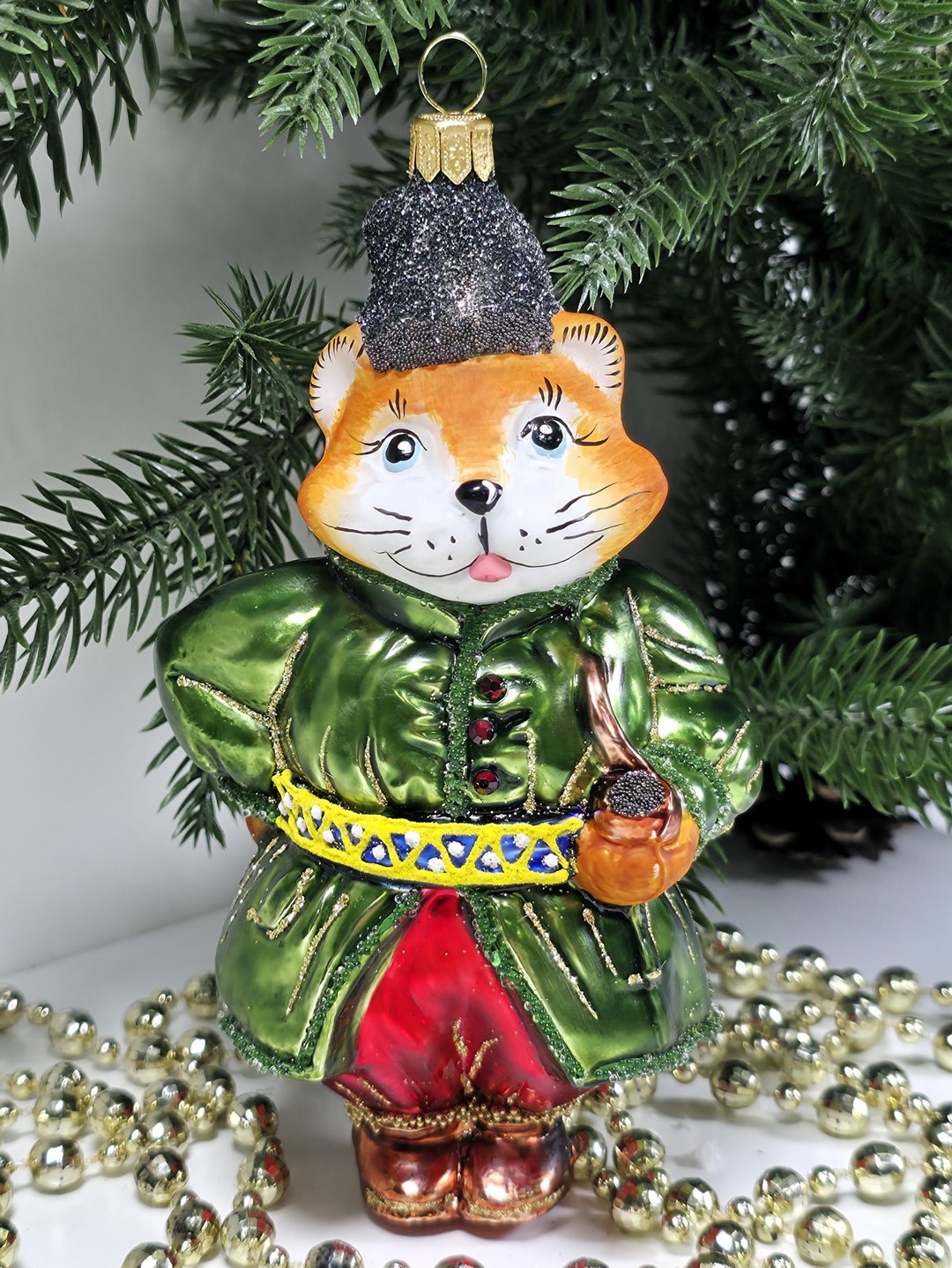 фото Стеклянная елочная игрушка Котофей