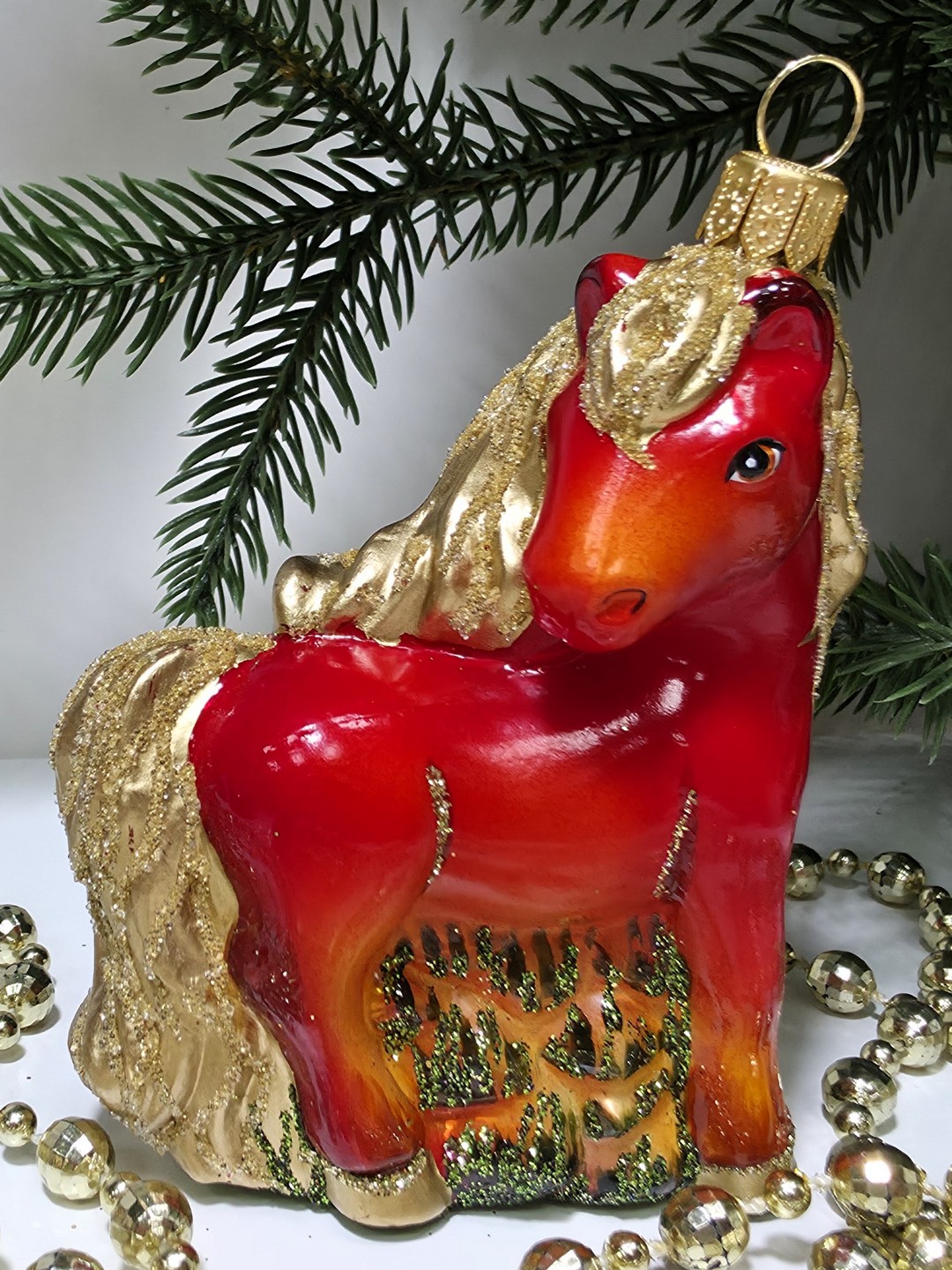 фото Стеклянная елочная игрушка Лошадка смотрит в бок