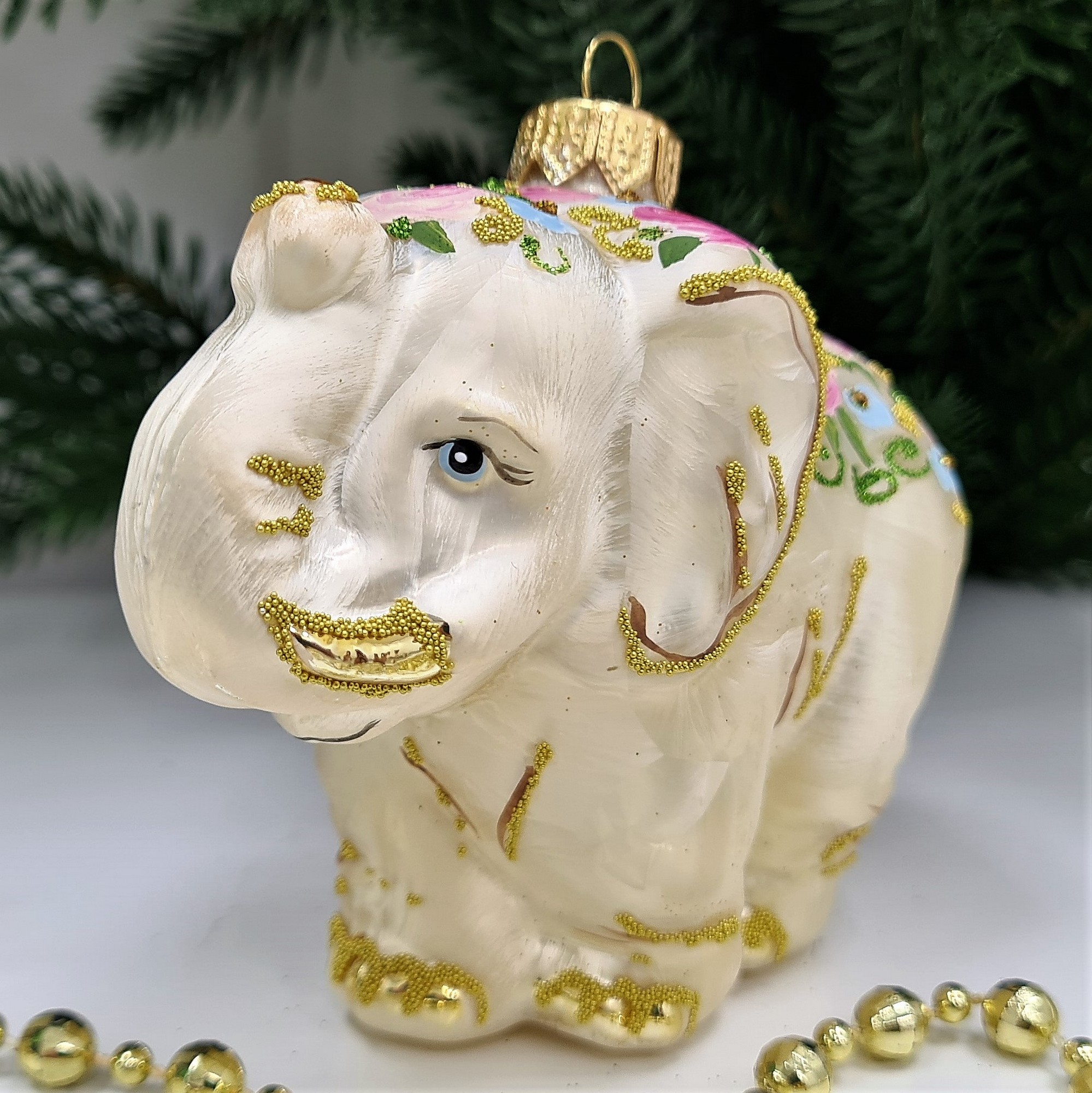 фото Стеклянная елочная игрушка Слон версаль