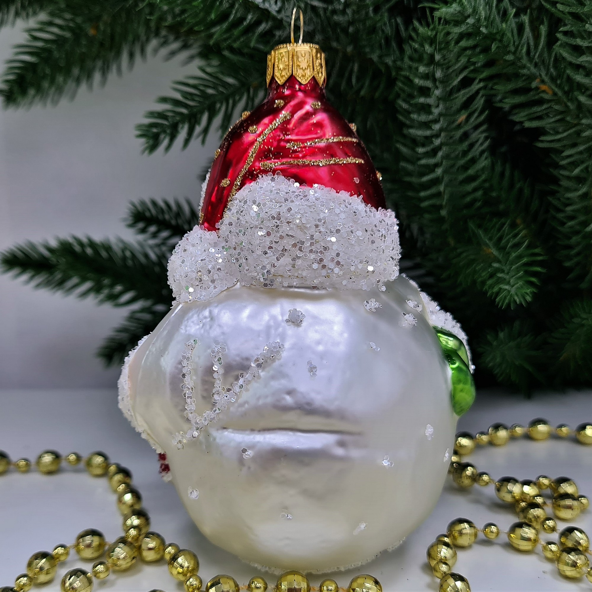 фото Стеклянная елочная игрушка Снеговик